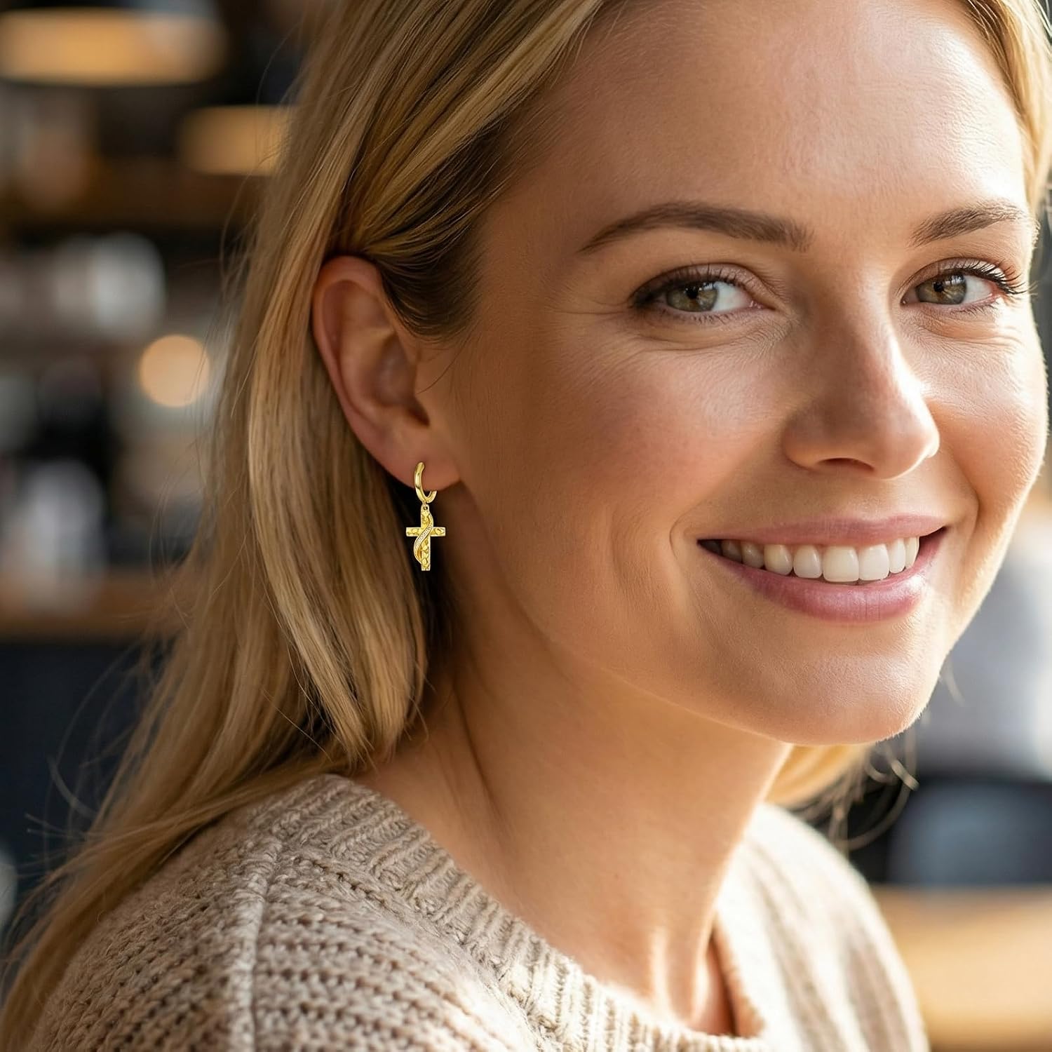 Gold Cross Earrings for Women Classic 14K Gold Hoop Huggie Earrings with Cubic Zirconia Faith Religious Jewelry Christian Gifts for Women Wife Girlfriend Her