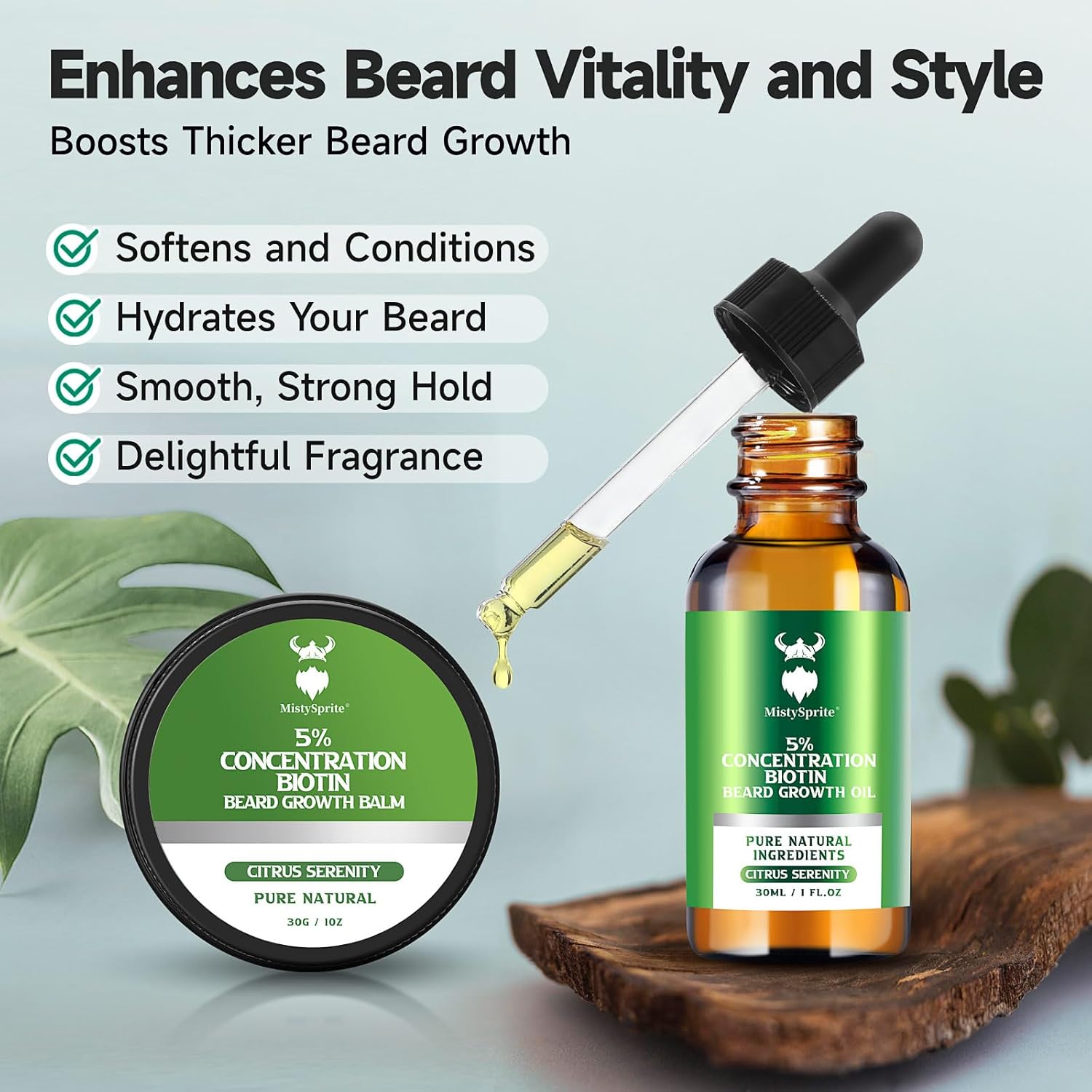Beard Growth Oil & Beard Balm - Beard Growth Kit with 5% Concentration Biotin for Men, Natural Ingredients with Argan Oil, Jojoba Oil and Vitamin (Citrus Serenity) - Image 4