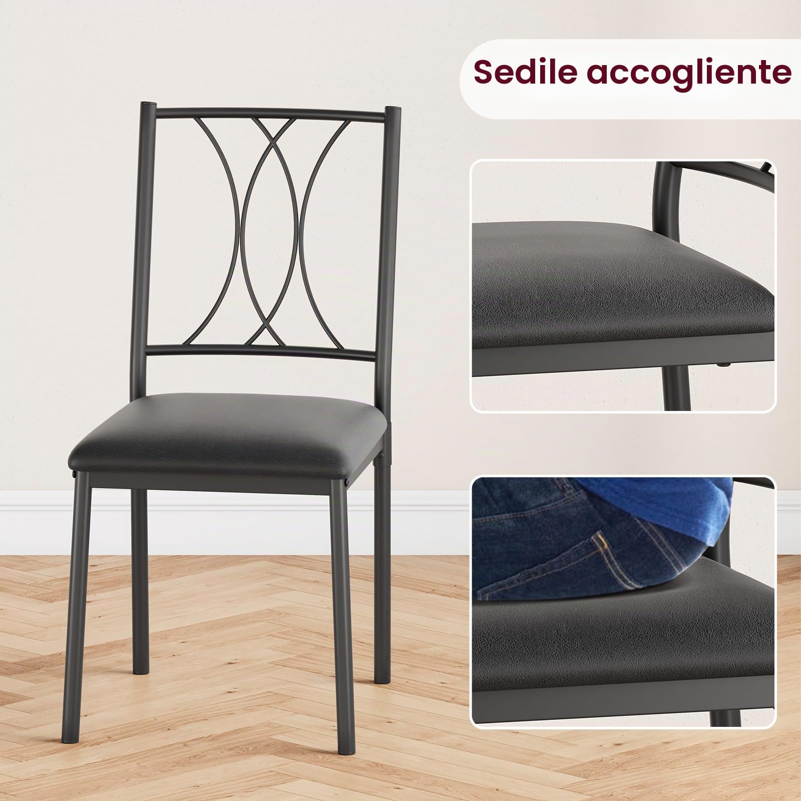 Set tavolo da pranzo 3 pezzi per 2 persone - Tavolo quadrato salvaspazio - Struttura in legno e metallo - Ideale per cucina o sala da pranzo di piccoli spazi e monolocali - Stile rustico