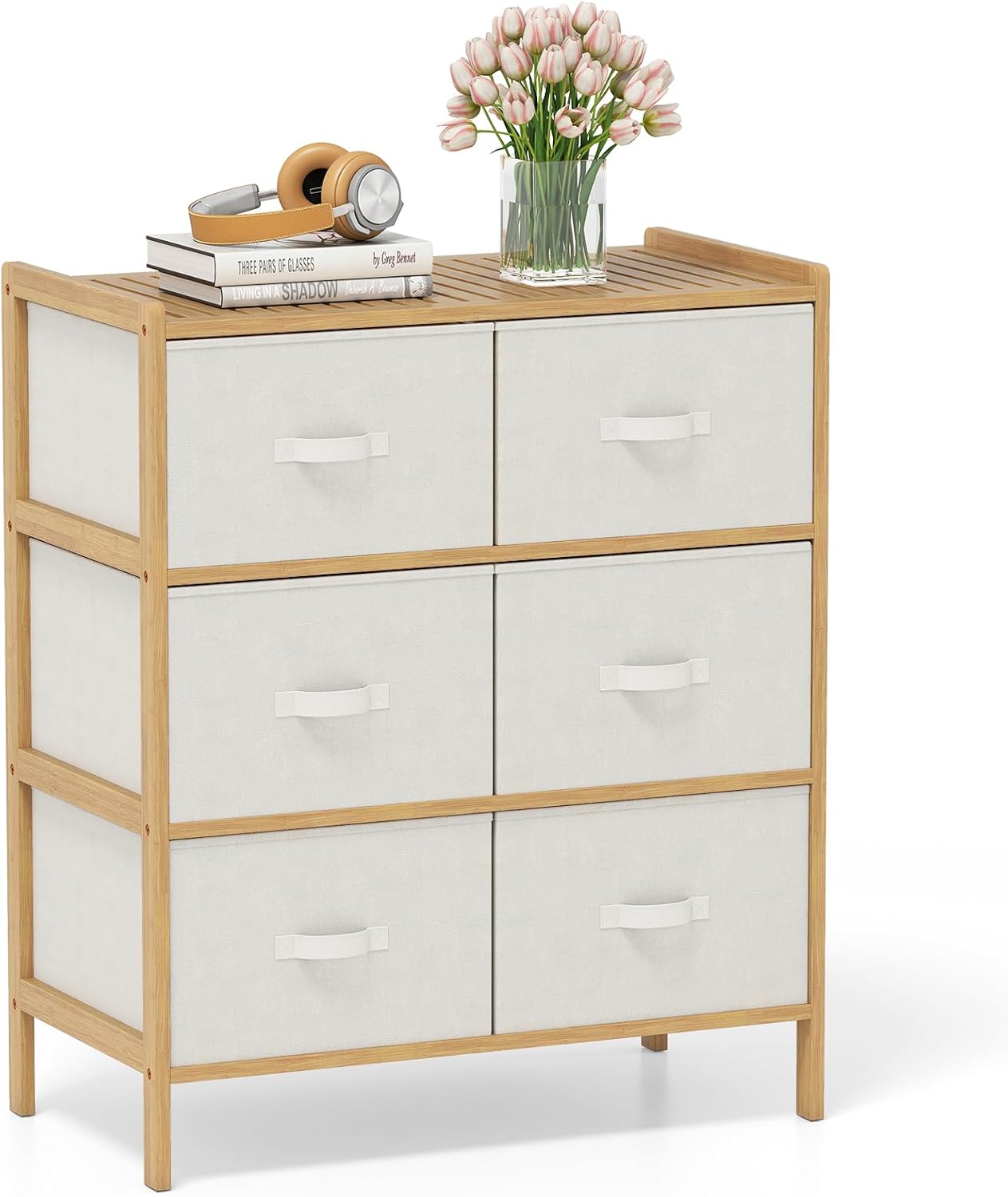 Product dimensions diagram for Giantex 6-Drawer Bamboo Dresser