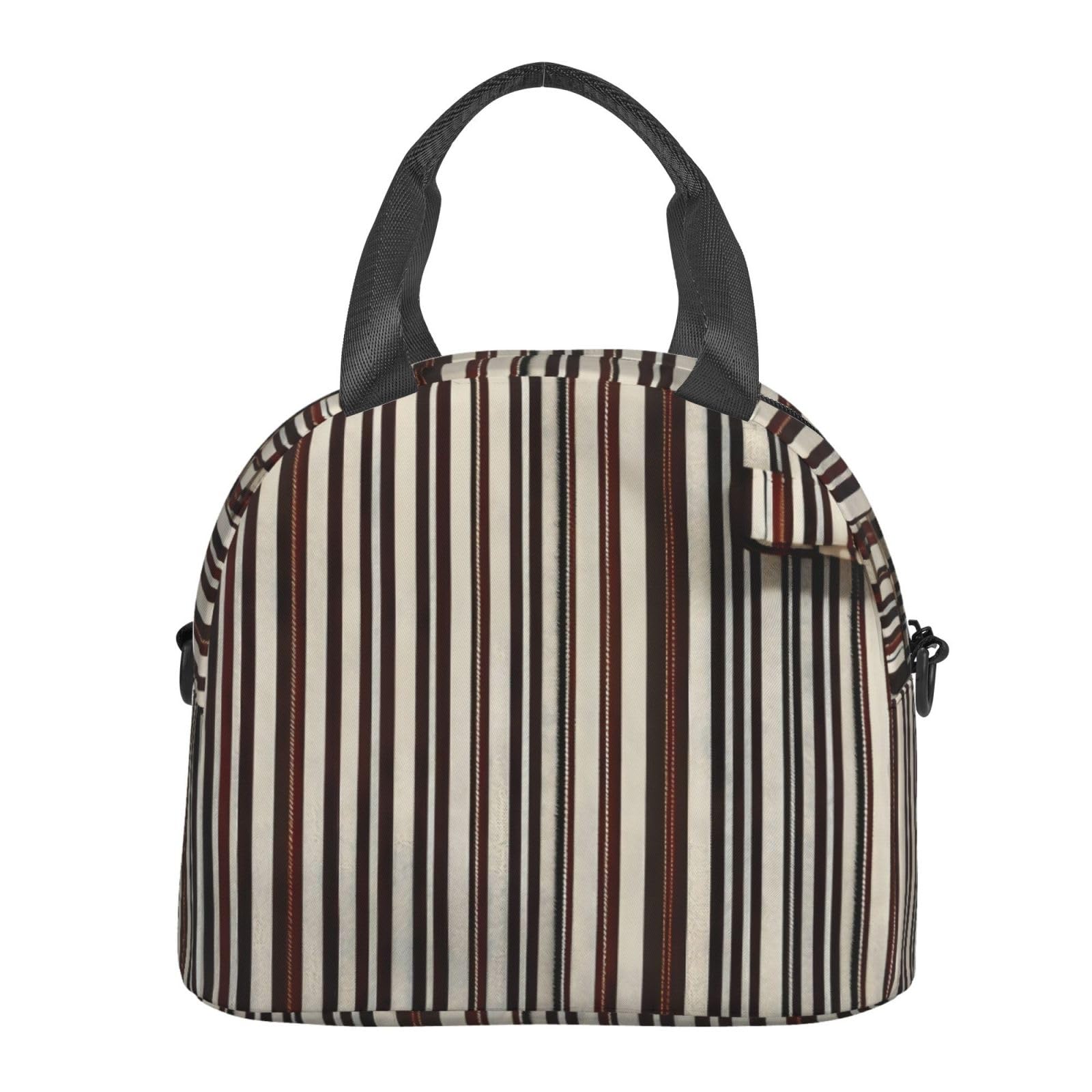 Sac à déjeuner isotherme réutilisable à rayures marron pour adultes - Pour le travail, les voyages - Pour homme et femme