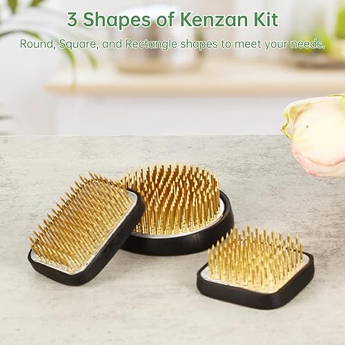Miniatura 3 de 3 ranas de flores japonesas Ikebana para arreglos florales, el kit Kenzan incluye redondo de 2.5 pulgadas + cuadrado de 1.8 pulgadas + rectángulo de