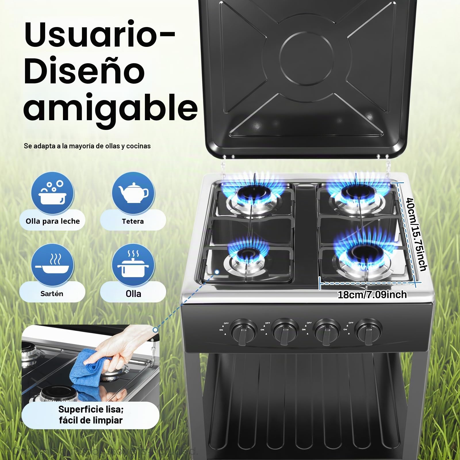 Cocinera de Gas de 4 Quemadores, Rechaud de Gas Portátil, Hornillo de Camping, Hornillo de Gas Independiente, Placa de Cocina con Doble Armario, Para Camping, Casa, Restauración, Uso Exterior e