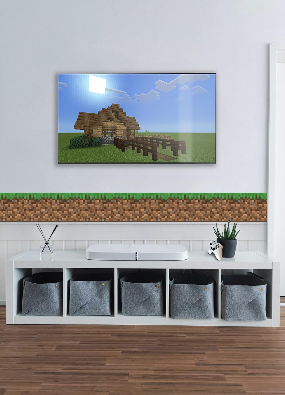 RoomMates Minecraft Iconic Grass Peel and Stick Wallpaper Border, Green, RMK12337BD