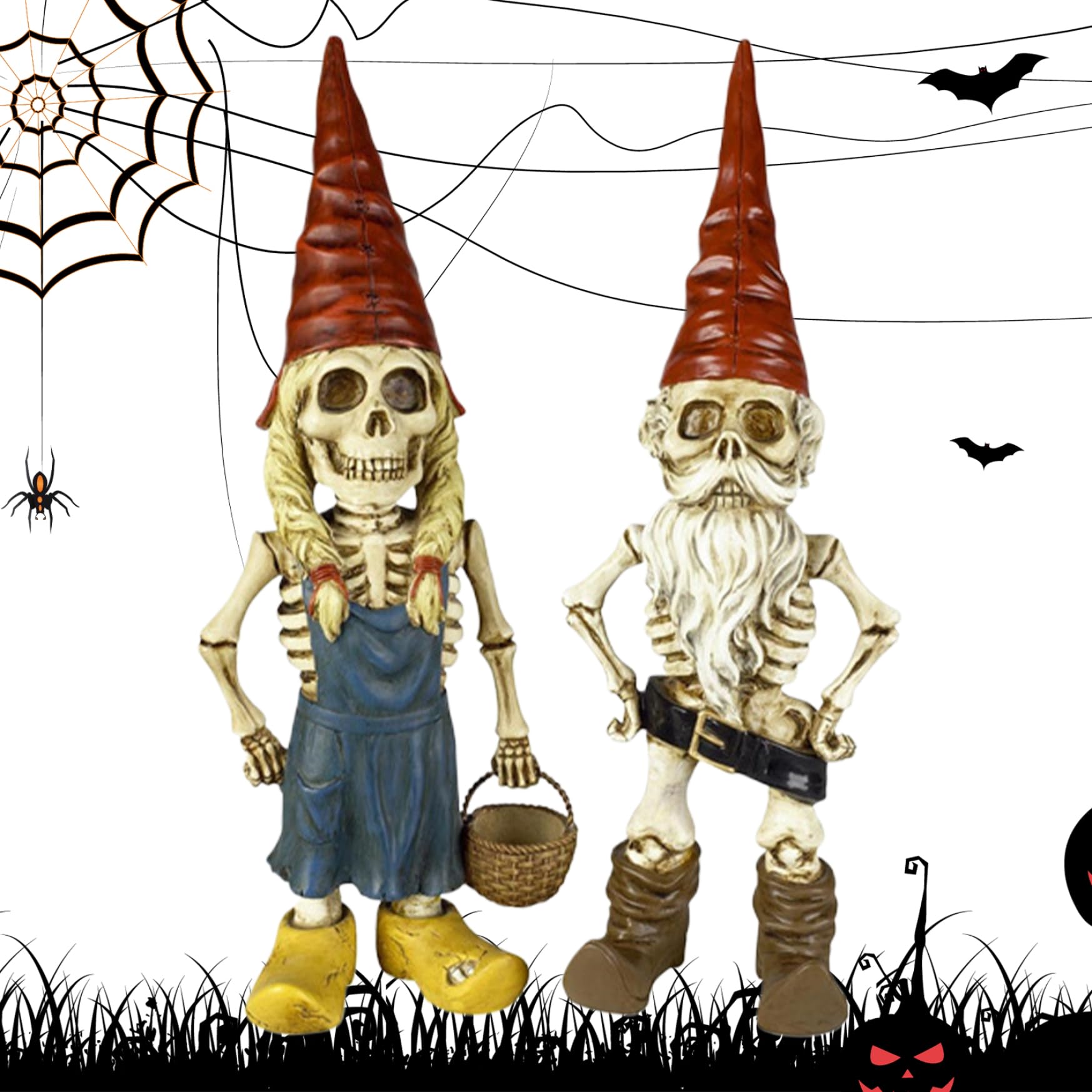 Ameble Halloween Gnomes 2PCS Resin Horror Garden Gnomes Girl and Boy Zombie Gnome 2.8x1.2x5.1 Inch Halloween Decor for Garden Lawn Patio Walkways