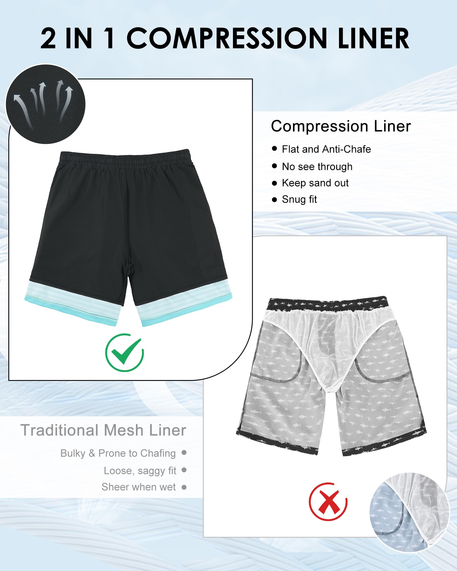 American Trends Męskie kąpielówki męskie kąpielówki męskie kąpielówki z wkładką kompresyjną, czarny niebieski gradient, L, Czarny niebieski gradient, L