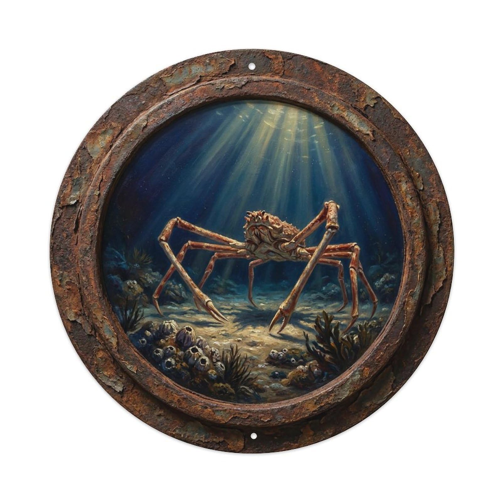 Vintage Porthole Spider Crab Long Ship Window Under Deep Metal Tin Sign