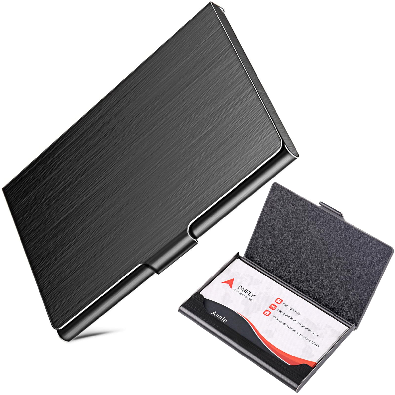 Slim Business Card Case for Men & Women, Pocket Metal Case, Professional Stainless Steel Business Card Holders, Purse Name Card Holder, Buckle Style Shut, Black