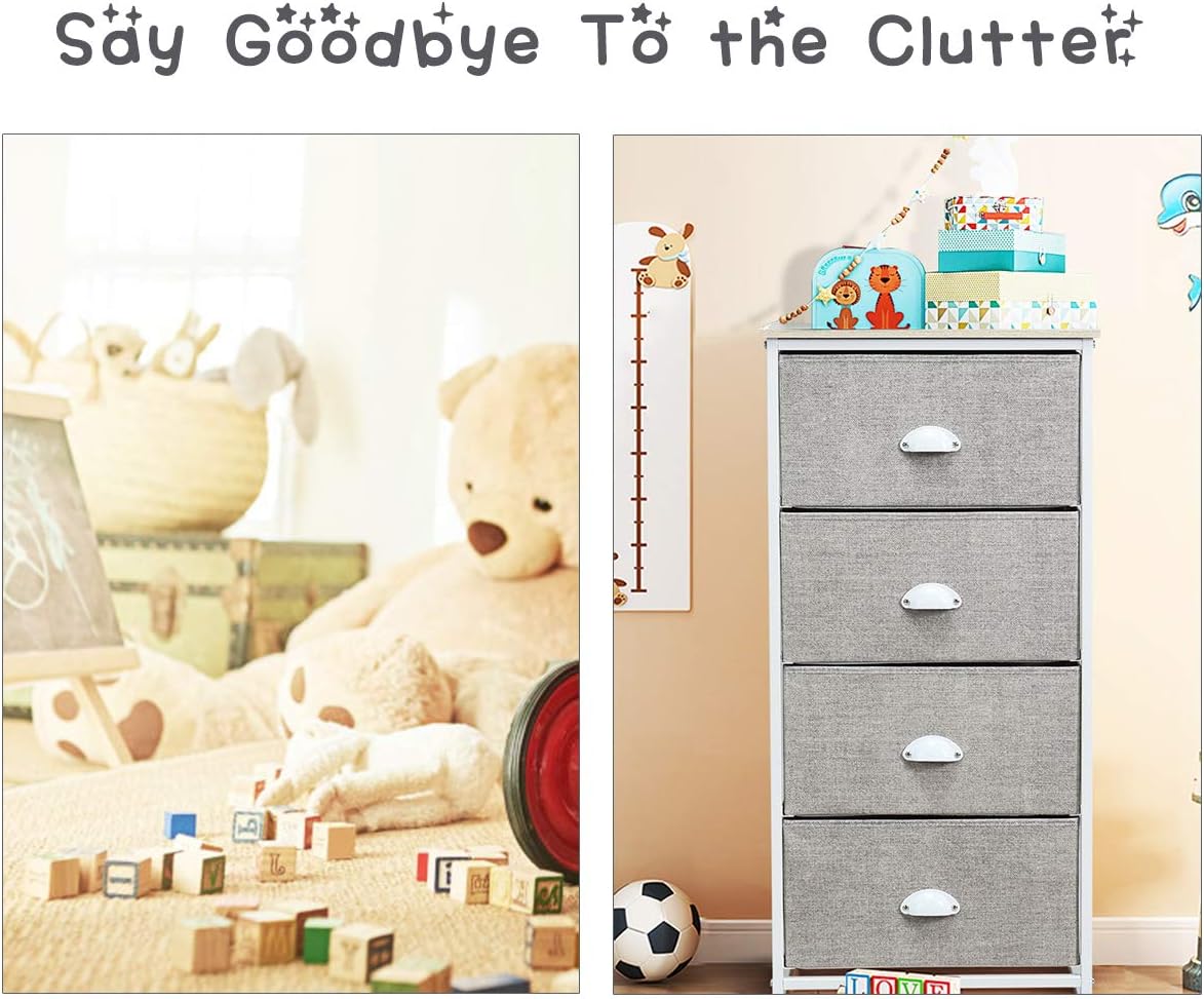 Giantex Dresser Storage Tower Nightstand W/Fabric Drawers, Sturdy Steel Frame and Wood Top Organizer Unit for Bedroom, Living Room, Entryway,Closets End Table Storage Unit (37’’(H), White)