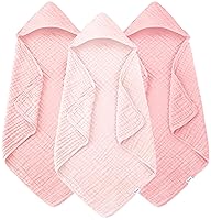 Vista 10 de Toallas de baño de muselina con capucha para bebé, paquete de 3 toallas 100% algodón ultrasuaves para recién nacidos, bebés, niños pequeños, 32 x 32