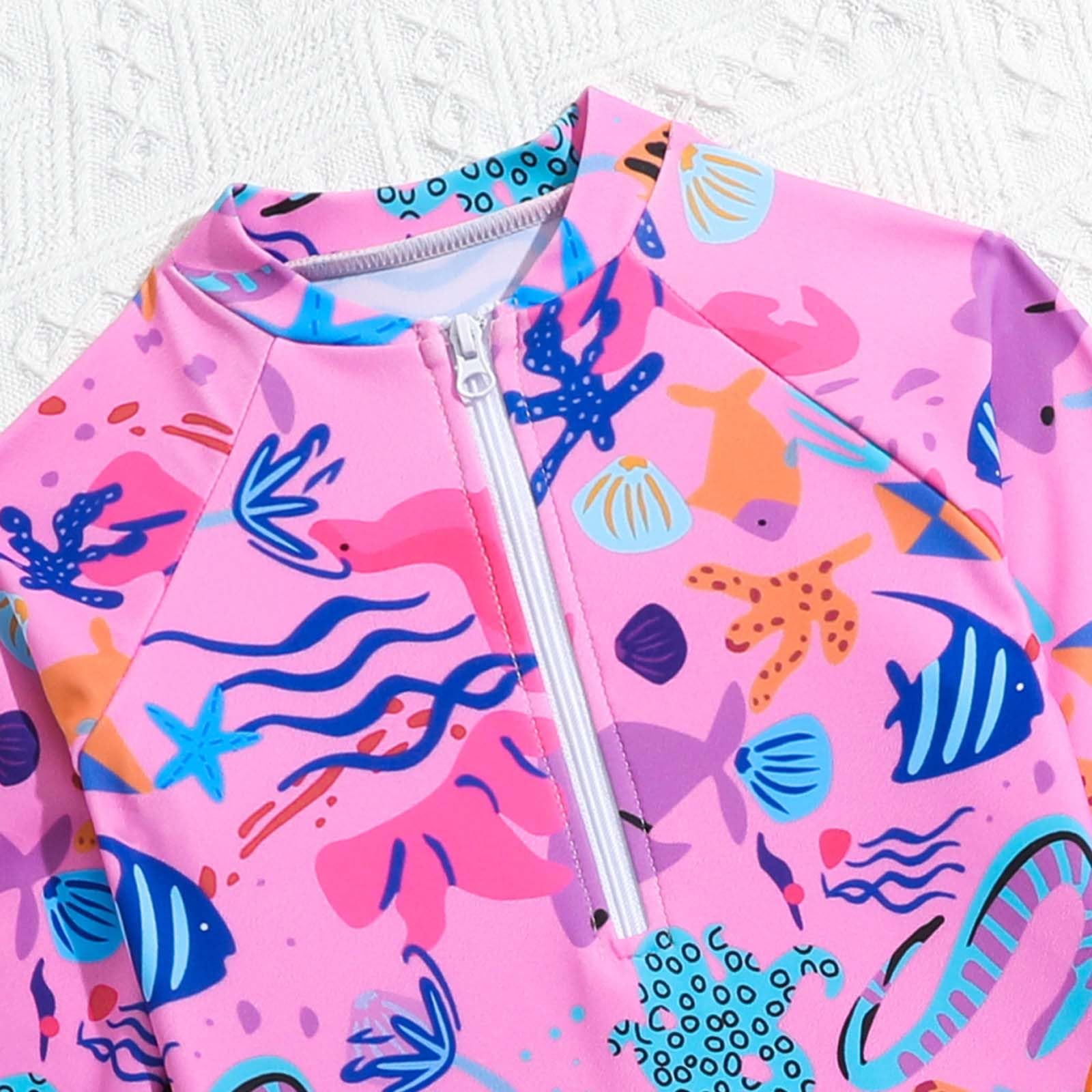 Genérico Bañador Niña Natacion Traje de Baño de Manga Larga con Estampado Floral para Niñas - Bañador Entero Veraniego y Cómodo para Playa y Piscina