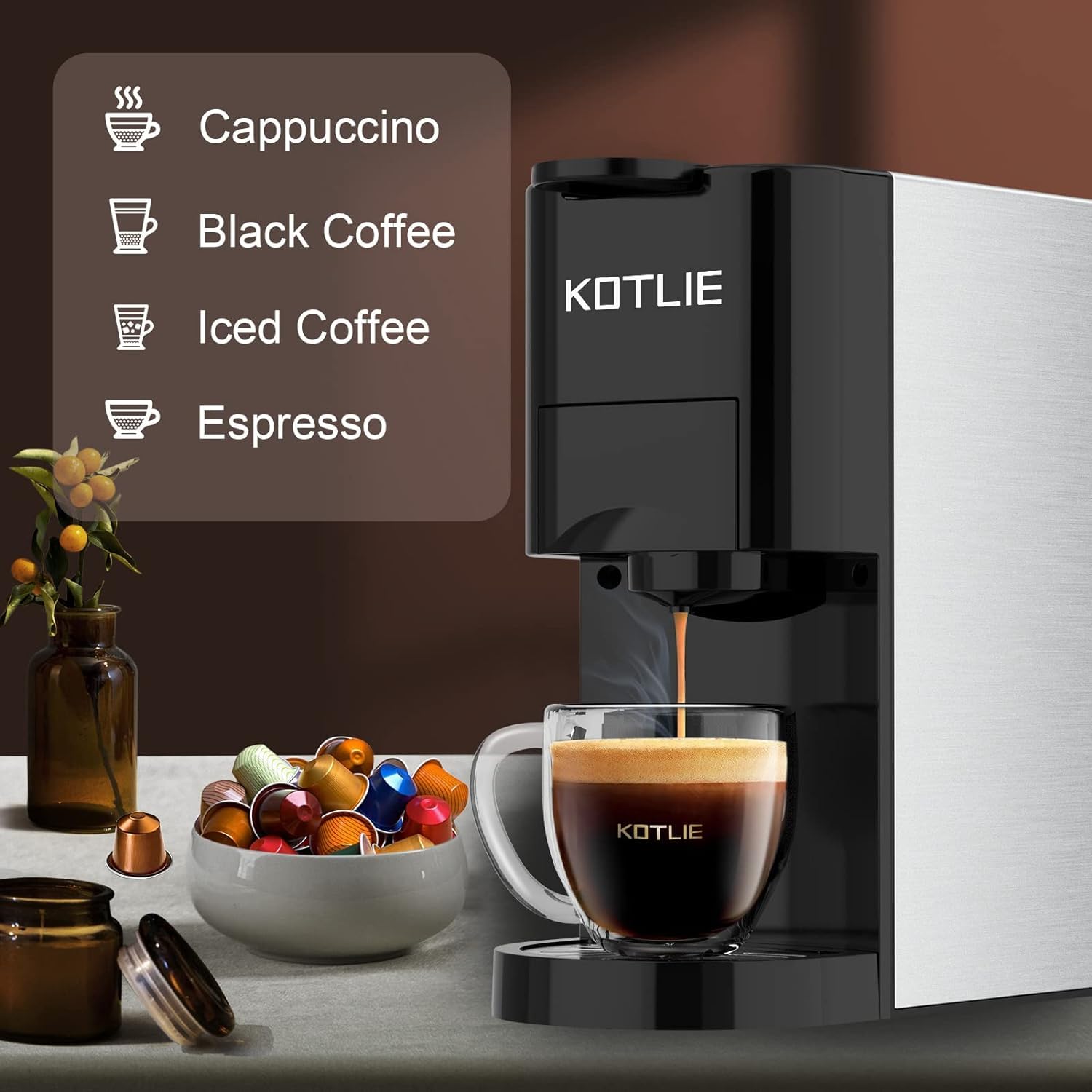 Ekspres do kawy Espresso 4 w 1 do kapsułek Nespresso Original/Dolce Gusto/L'OR/Starbucks/kapsułek z kawą mieloną i kapsułek z kawą ESE, 19 barowych automatycznych ekspresów do kawy