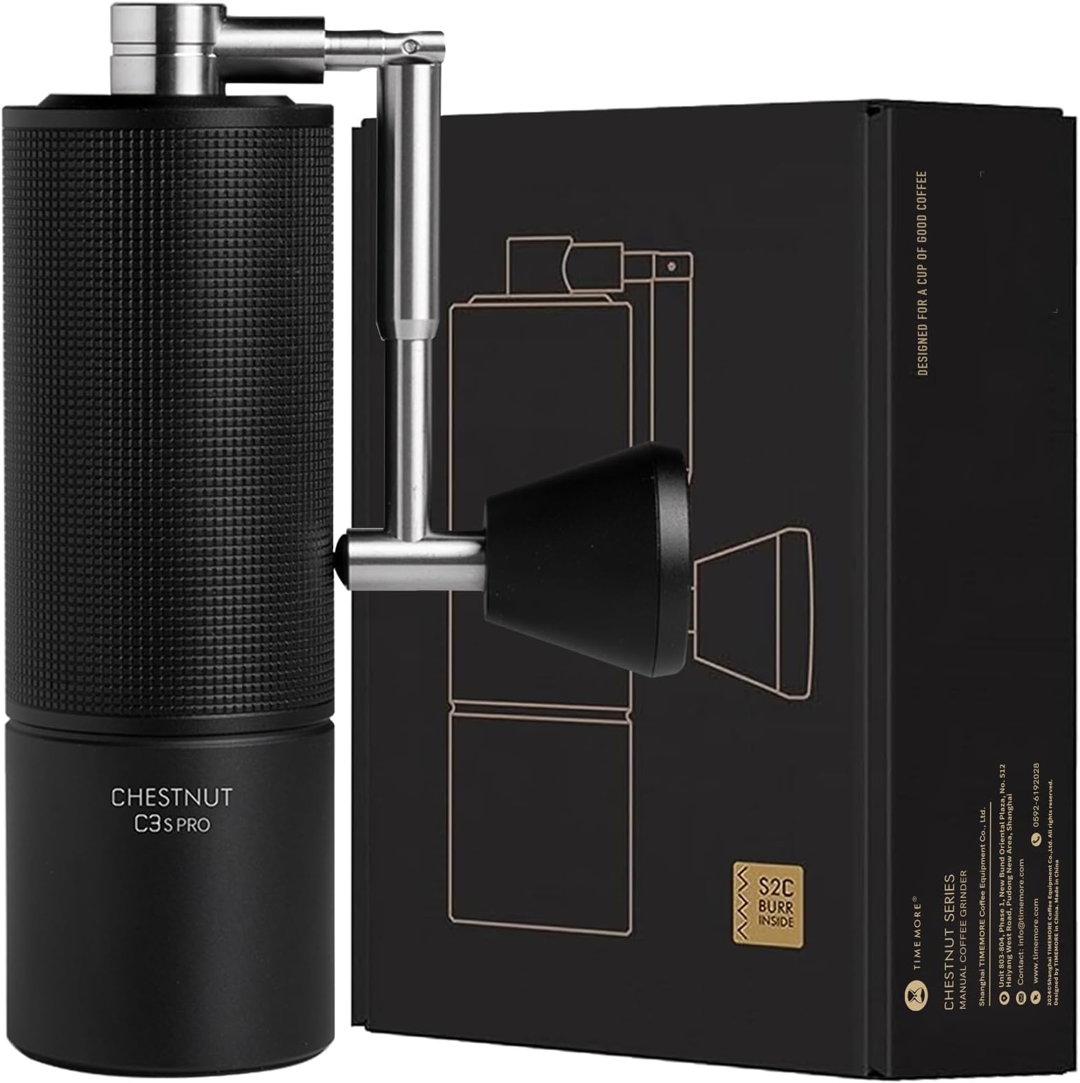 Chestnut C3S Pro Manual Coffee Grinder, Premium Integrated All-Metal Design, Portable Hand Coffee Grinder with Foldable Handle, Suitable for Espresso to French Press, Black