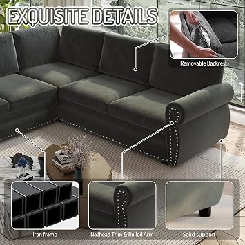88.2'' Sectional Sleeper Sofa Bed, Convertible Pull Out Couch, Dark Grey