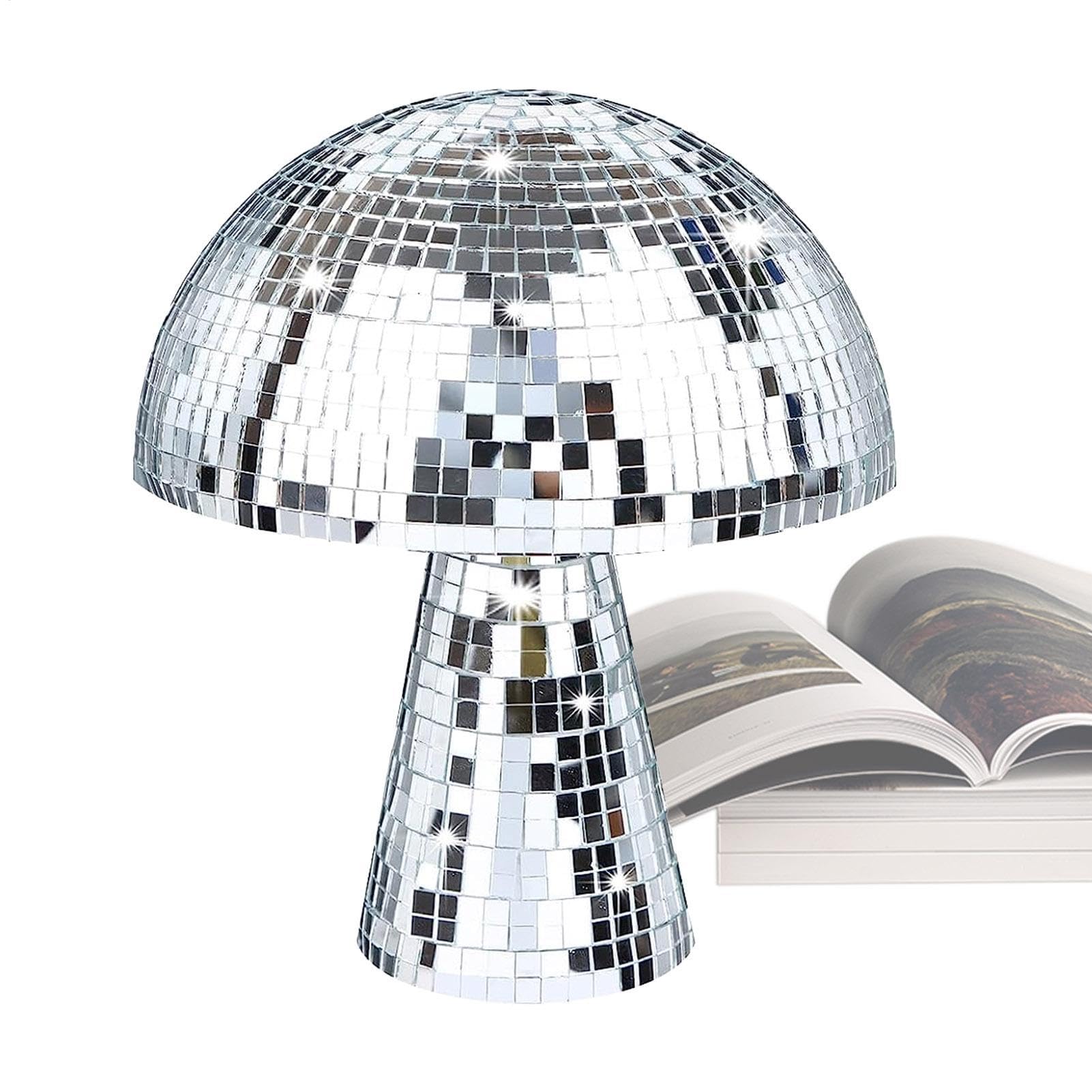 Miroir Disco Mushroom argenté et grand décor de champignons pailletés pour art de la maison party
