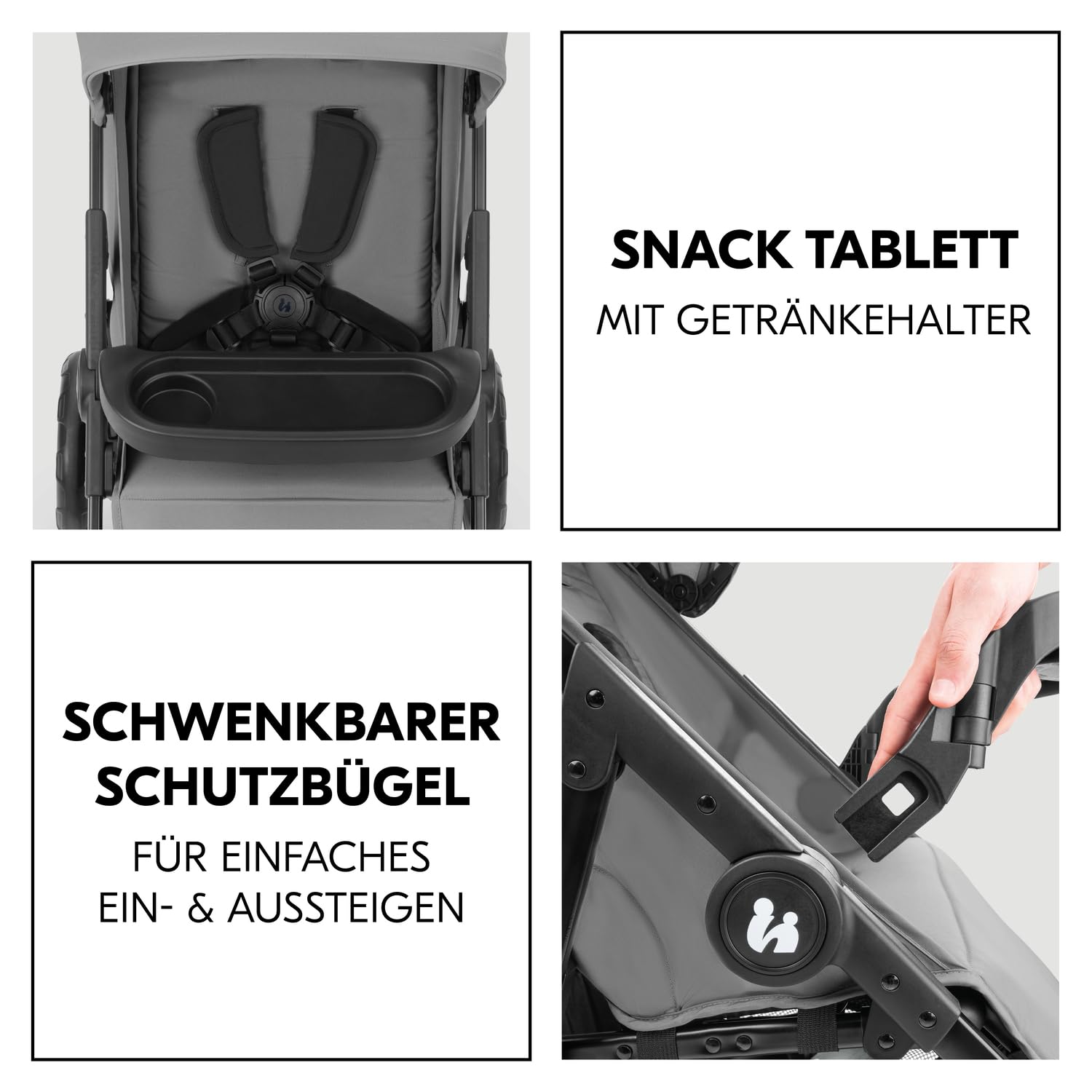 Hauck 3in1 Kinderwagen Set Shop N Care Trio inkl. Buggy, Babywanne, Babyschale, bis 22 kg, UV-Schutz 50+, Grau