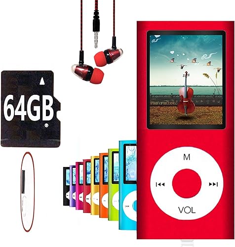 Hotechs - Reproductor de MP3 de 64 GB, reproductor de música MP3 con pantalla LCD digital clásica delgada de 1.82 pulgadas, mini puerto USB con