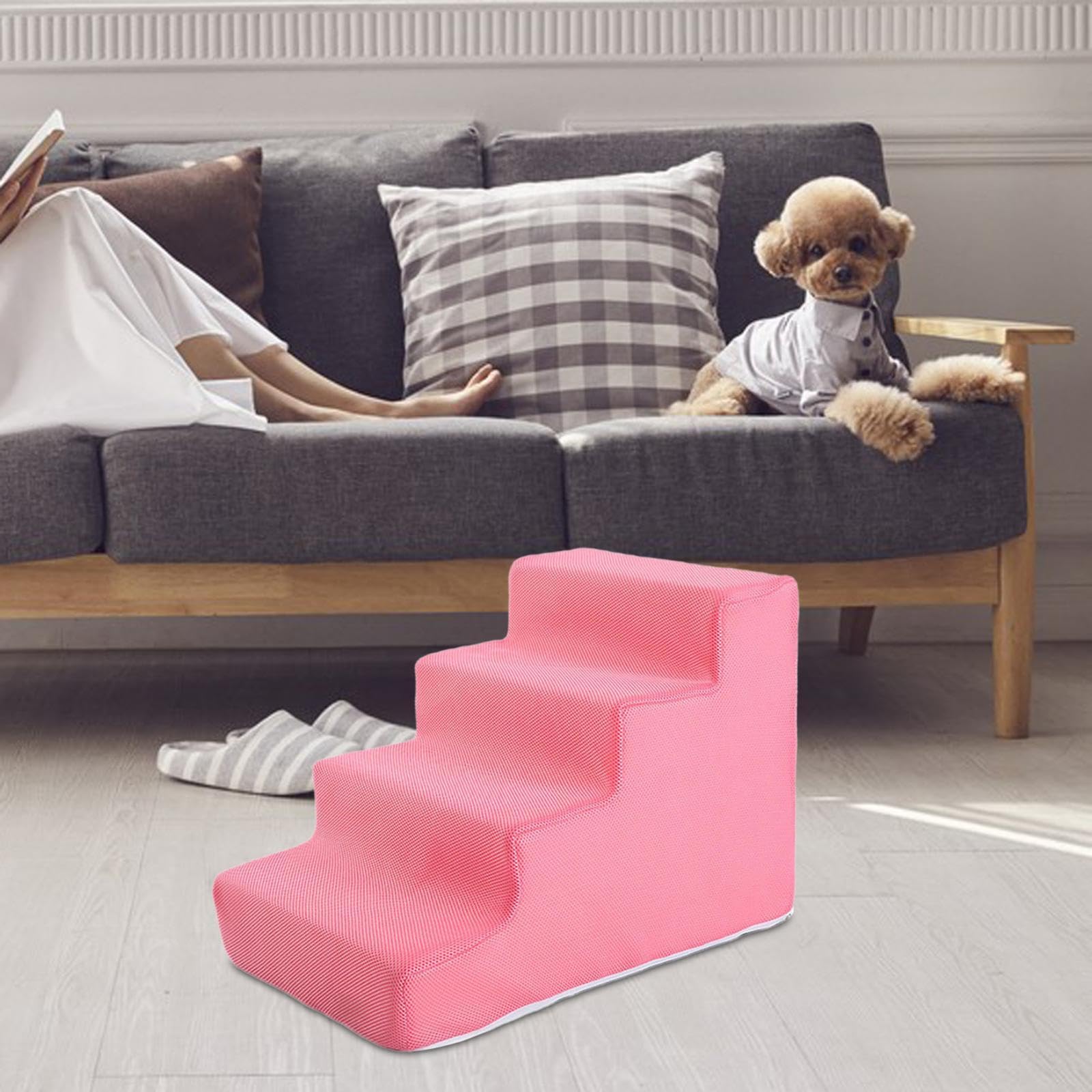 rockible Scaletta per Animali Domestici Scale per Animali Domestici Gradini per Cani Antiscivolo Rampa per Gatti per Divano Divano Letto Arrampicata in Auto, Rosa 4 passaggi