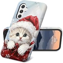 for Samsung Galaxy A15 5G Case Hybrid Dual Layer Women Men Slim Hard PC Shell Soft TPU Silicone Bumper Rugged Shockproof Protective Cell Phone Cover for Samsung A15 5G, Christmas Cat