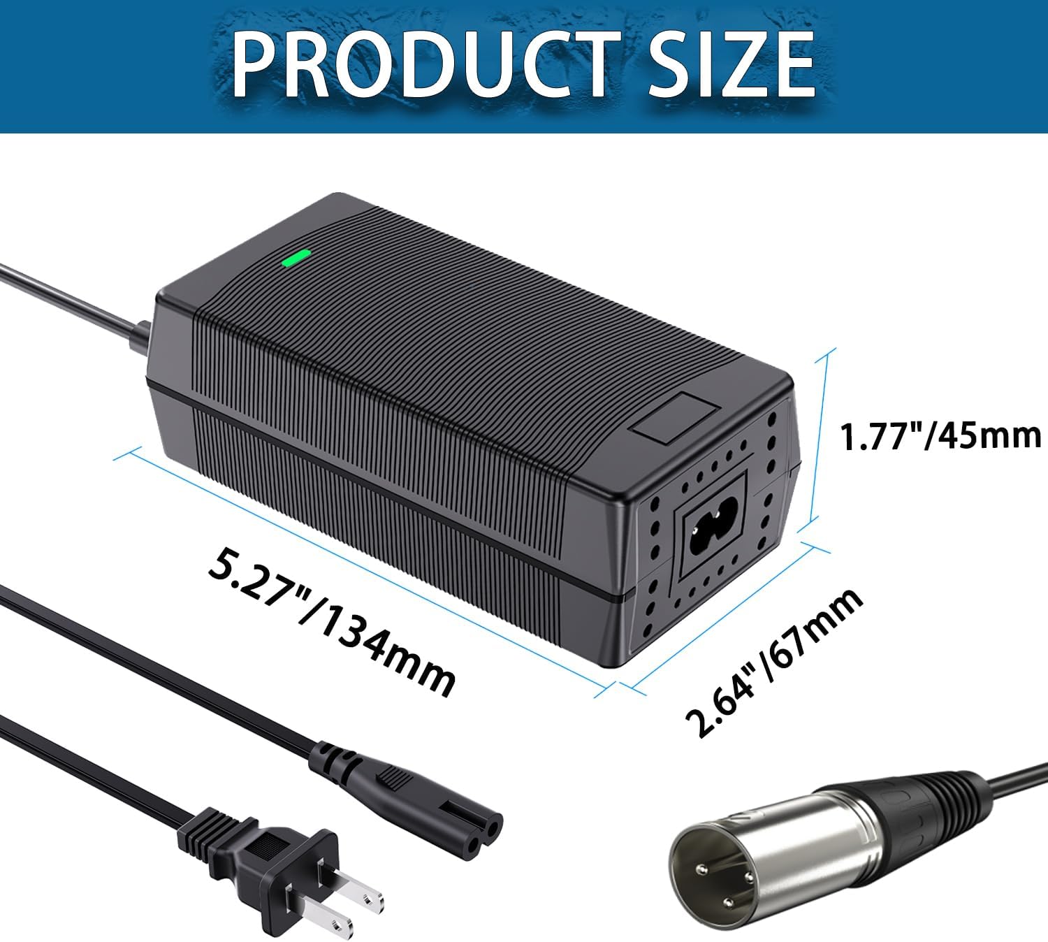 QDD 54.6V 2A Lithium Battery Charger for 13S 48V Li-Ion Batteries with 3-Pin XLR Connector