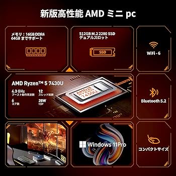 Amazon.co.jp: NIPOGI ミニpc AMD Ryzen 5 7430U (6C/12T最大4.30GHz
