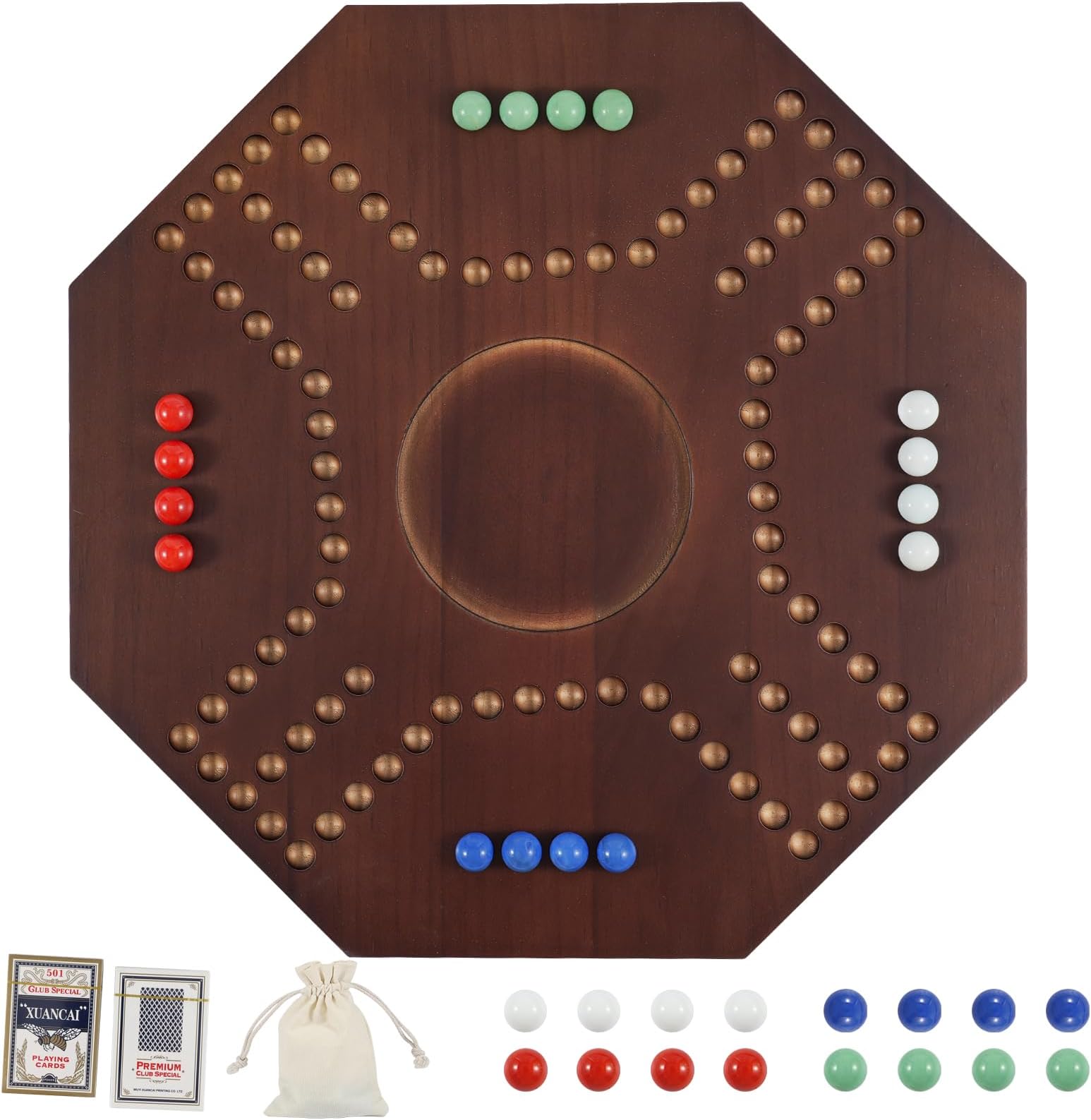 Middle East Marbles and Jokers Board Game Solid Wood Marbles and Card Game for 2-4 Players Game Board Wooden Integrated (Walnut Color)