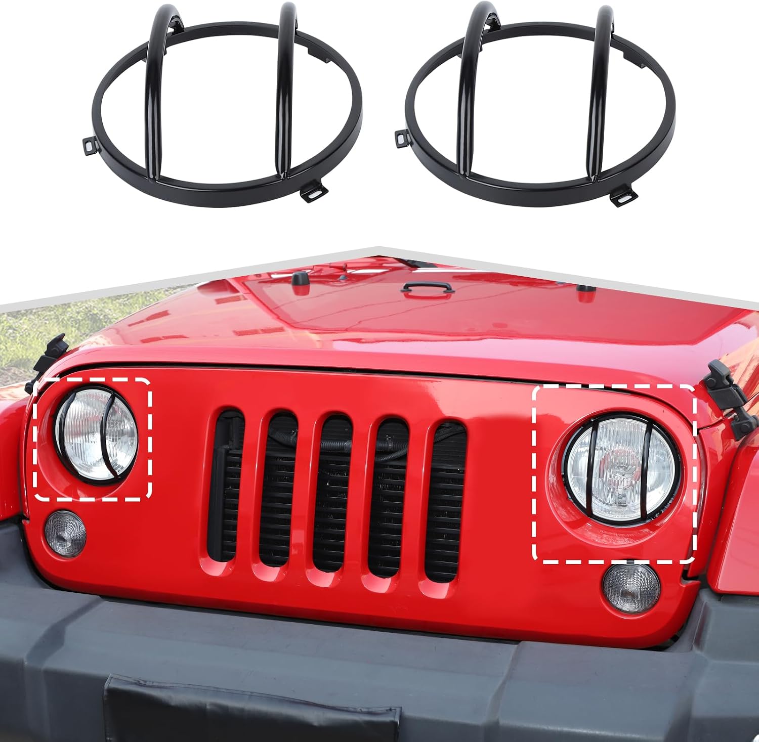Front Headlight Guard fit for Jeep Wrangler JK 2007-2017 Black Front Head Lamp Protector Cover Exterior Accessories,B Black