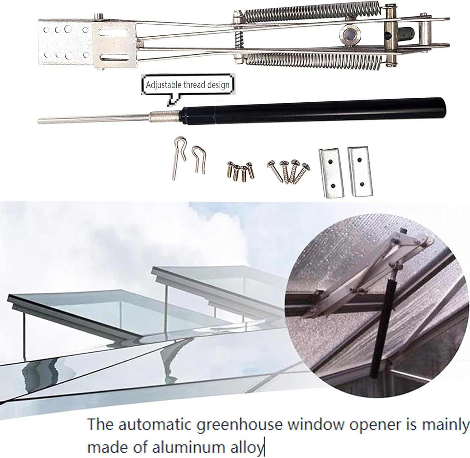 Automatic Greenhouse Ventilation Solar Thermal Roof Ventilation Automatic Window Opener, Greenhouse Roof Ventilation and Cold Frame Greenhouse Automatic Temperature Control Support Accessories(1Set)