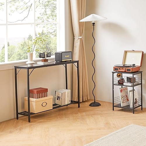 Miniatura 5 de YMYNY Mesa consola, mesa de entrada industrial de 42.1 pulgadas, mesa de sofá estrecha con estantes, mesa de sofá para entrada, pasillo, sala de