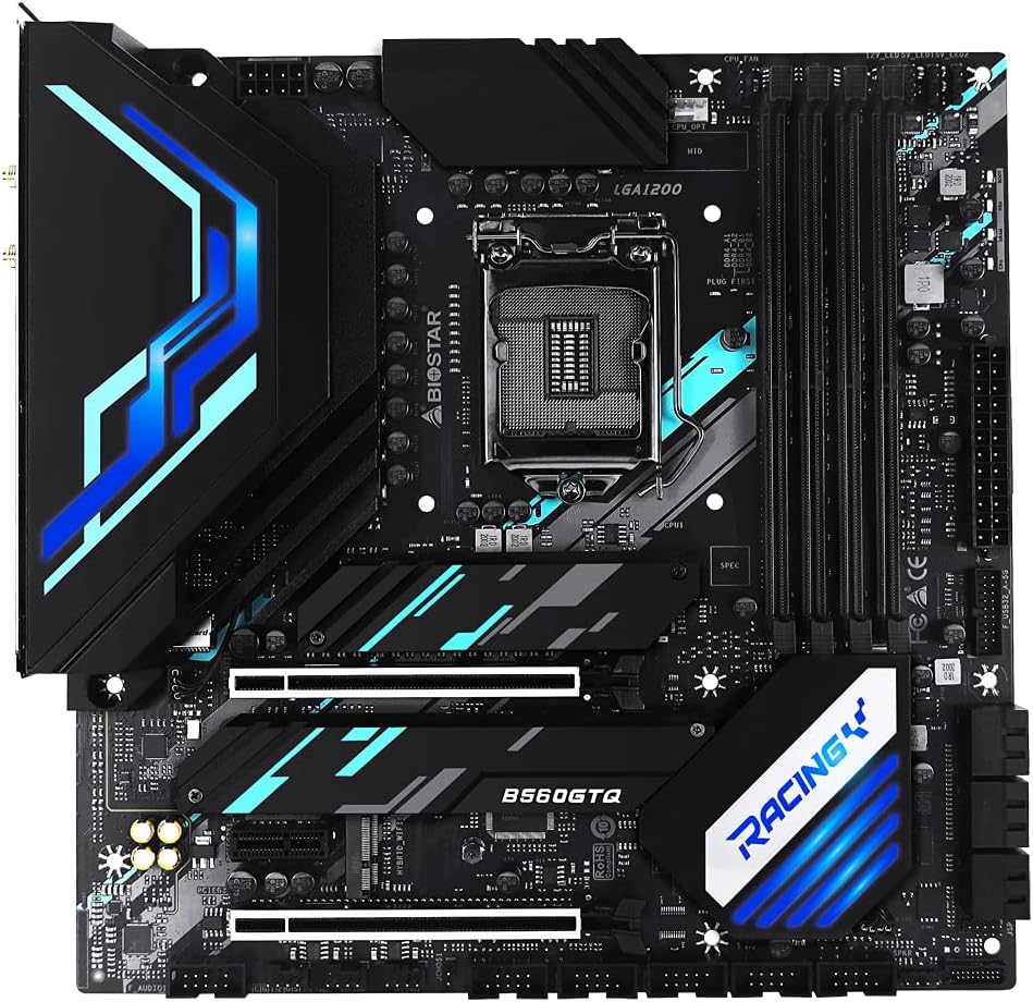 มุม view of the Biostar B560GTQ Racing motherboard