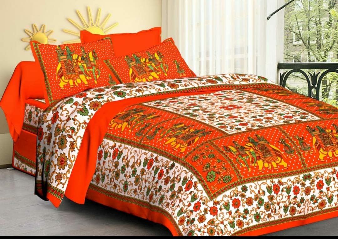 Dev Shree Fashion 104 TC Cotton Double Printed Bedsheet, Pack of 1, DF08