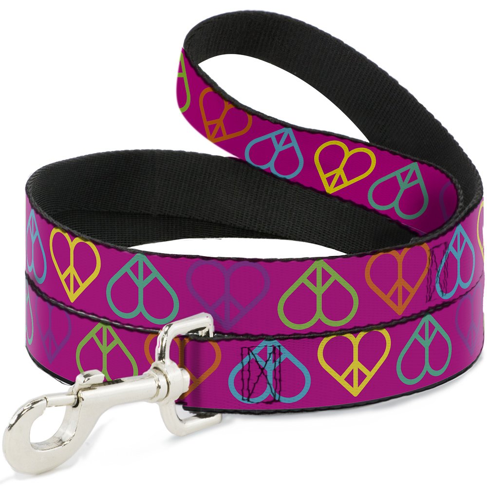 Laisse pour chien anti-irritation de 3,8 cm de large motif cœurs fuchsia fluo