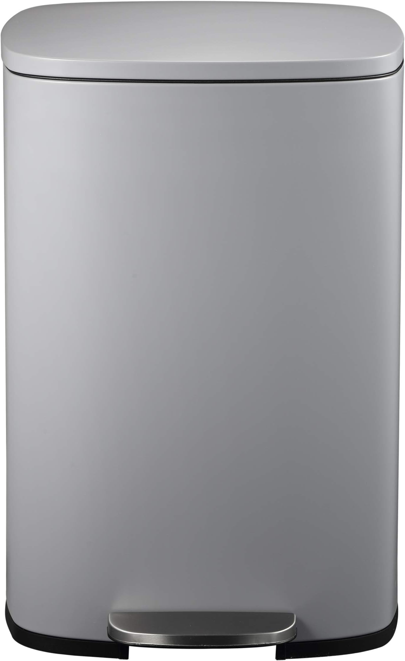 Mari Home Single Recycling Bin | 50L Rubbish Bin | Elegant looking Trash Bin with Flat Lid | Grey Waste Bin for Bedroom, Bathroom, Kitchen, Garden | Waste Disposal Bin with Pedal & Inner Bucket