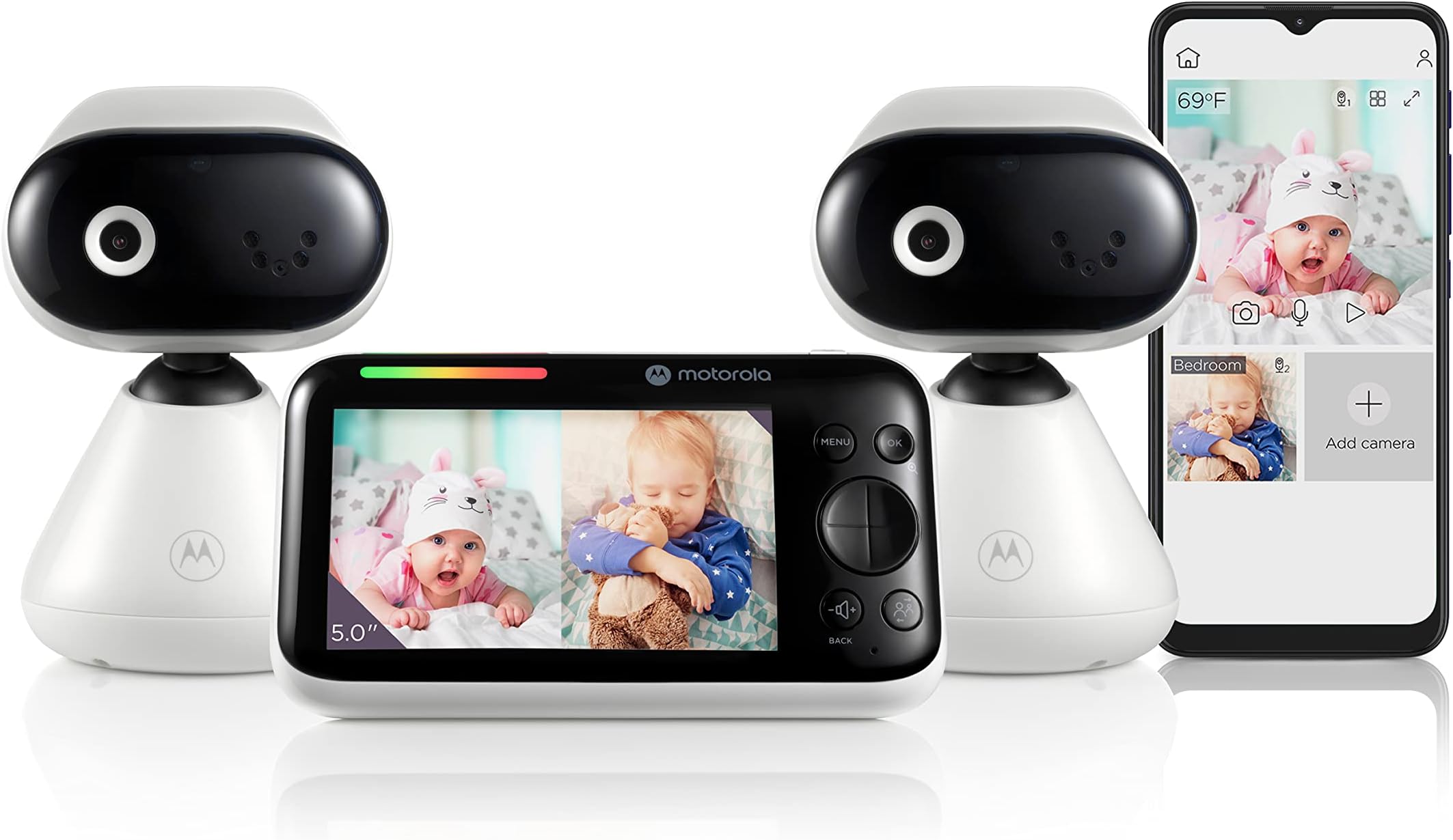 Motorola Nursery Video Baby Monitor PIP1500 Connect with 2 Cameras, 5" Screen, HD 1080p, WiFi, 1000ft Range, 2-Way Audio, Pan/Tilt/Zoom, Temperature Sensor, Lullabies