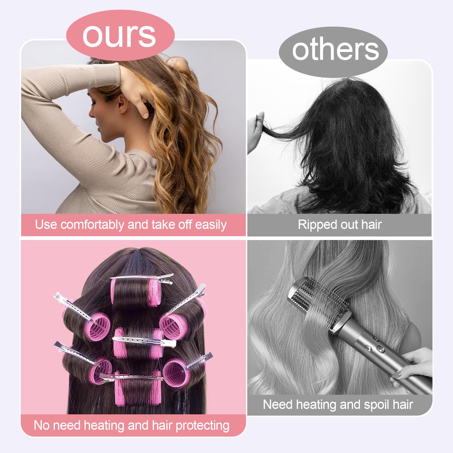 IKOCO - Rizadores de pelo, 4 tamaños, juego de rodillos autoadherentes de 60 mm, 48 mm, 36 mm, 25 mm, para cabello largo, flequillo corto con 16 clips de rodillo, bolsa de aseo transparente y peine de