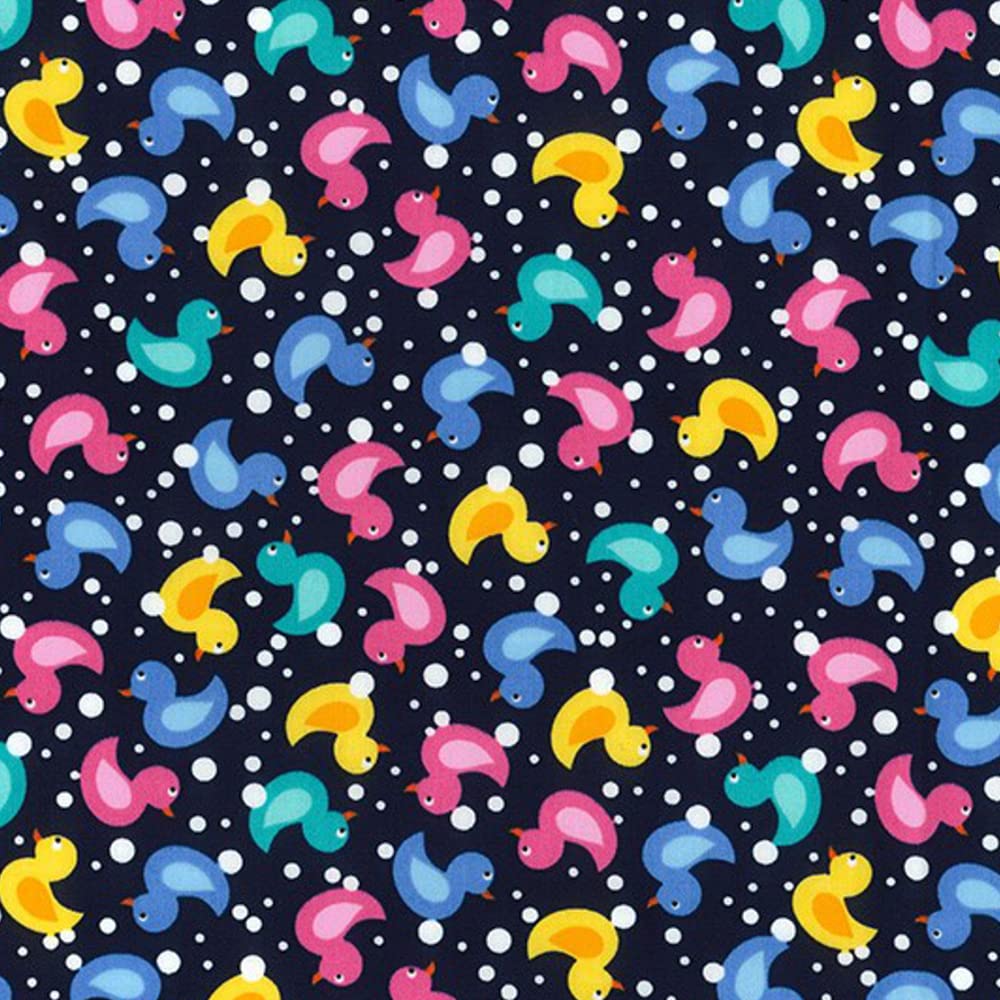 Oh Sew Crafty Limited Navy 100% Cotton Poplin Fabric Tossed Rubber Ducks Spots - Per Metre (Navy)