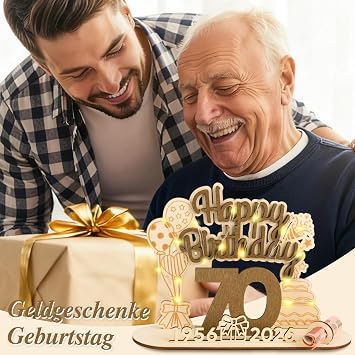Original 2026 Birthday 70th Gift Woman Man 1956-2026 70th Money Gifts Birthday Wooden Sign Guest Book with LED Fairy Lights - 70th Birthday Women & Men Gift Birthday Decoration