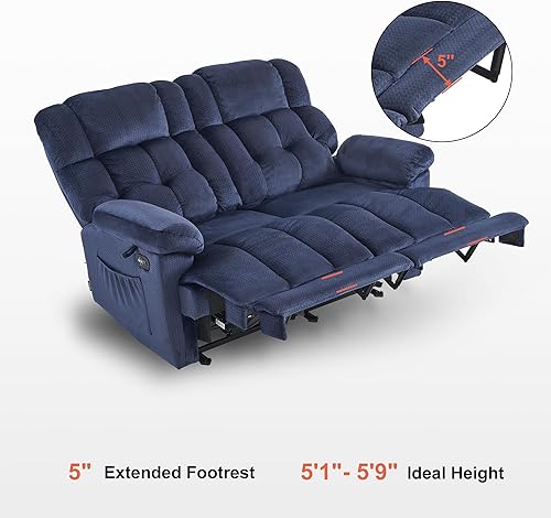 Miniatura 6 de MCombo Sofá reclinable eléctrico de gravedad cero de 58.7 pulgadas con masaje de calor y vibración, sofá biplaza reclinable con puertos USB para