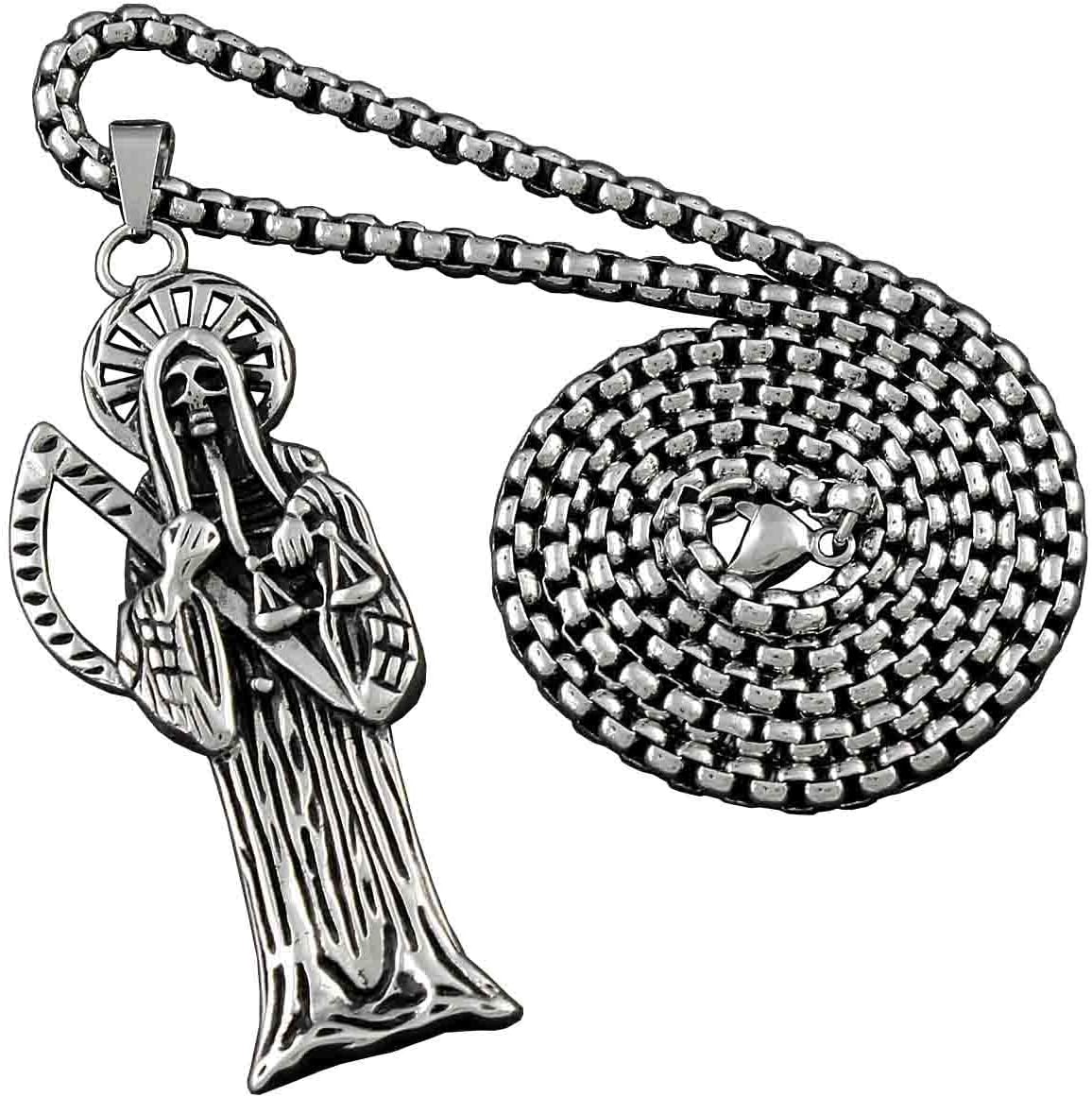 vogueteen Men Stainless Steel Holy Saint Death Santa Muerte Skull Charm Pendant Necklace - Image 4