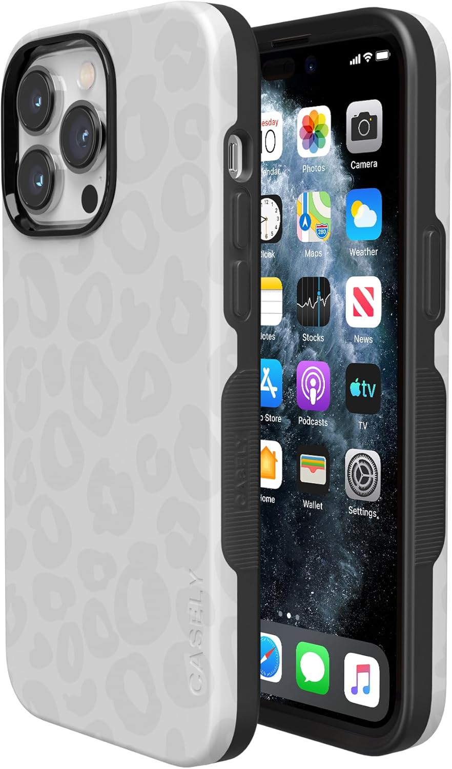 Casely iPhone 14 Pro Case | Into the Wild | White Snow Leopard | Bold Protective Design | MagSafe Compatible Design