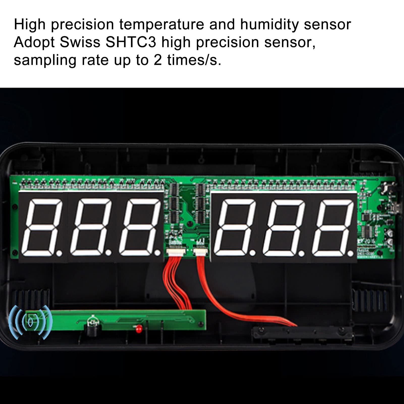 Yinhing Termometr i Higrometr Cyfrowy z Dużym Wyświetlaczem do Szklarni i | Wyświetlacz LED, Obudowa ABS, Zakres -20°C do 80°C, 0-100%RH, Próg Alarmowy, DC 5V/1A
