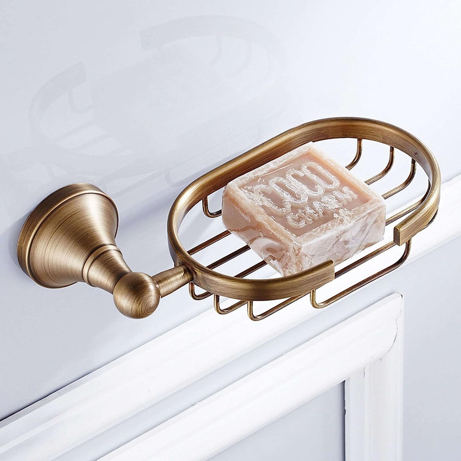 Jabonera de Pared, jabonera, jabonera Antigua for Pared de Ducha, jabonera de latón Cepillado con Plato de cerámica, jabonera montada en la Pared for baño, Cocina, jabonera, Color Bronce