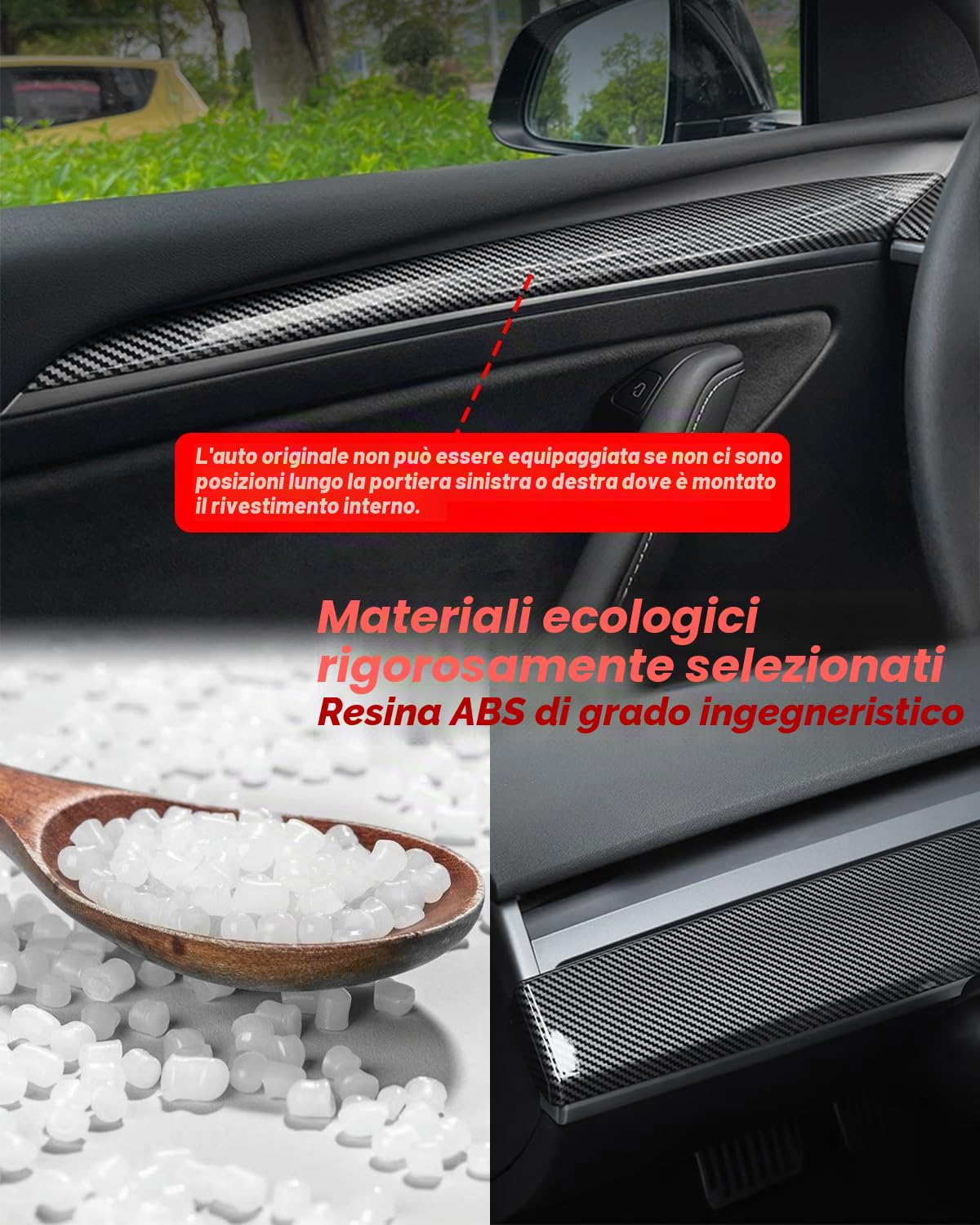 Copertura per cruscotto e rivestimento interno della portiera anteriore compatibile con Tesla modello 3/y (Motivo in fibra di carbonio lucida)
