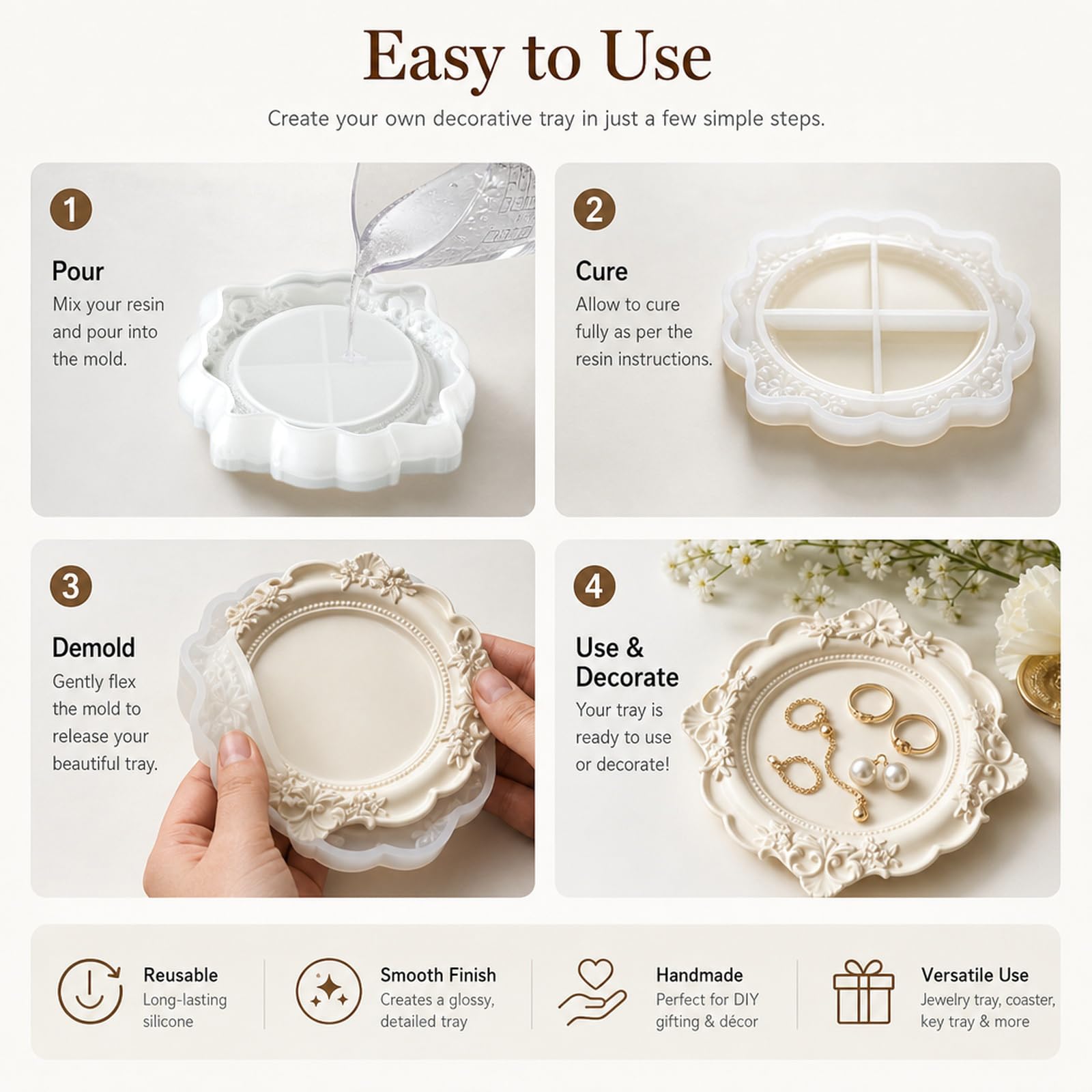 Retro Resin Tray Mold - Floral Silicone Mould -4 Retro Resin Tray Mold - Floral Silicone Mould -4