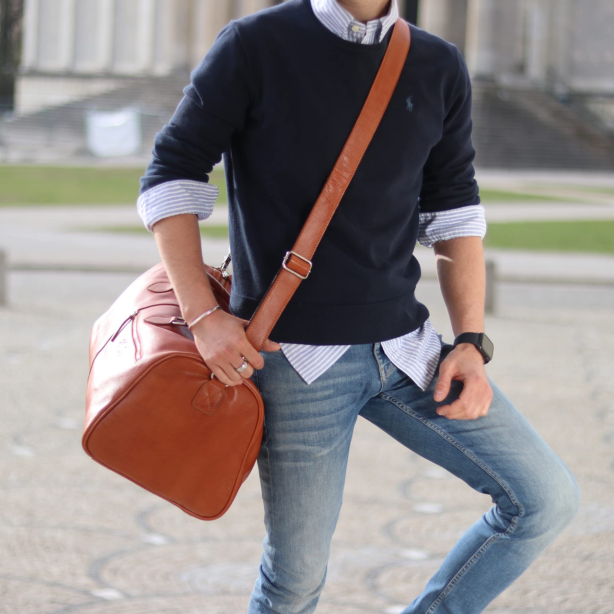 SID & VAIN große XL Reisetasche echt Leder - Sporttasche groß Linus XXL - Weekender Handgepäck Herrentasche mit Schultergurt - Ledertasche Herren braun handgefertigt