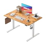 Agilestic Biurko z elektryczną regulacją wysokości 120×80 cm, biurko sit-stand z funkcją pamięci, biurko komputerowe z regulacją wysokości, biurko gamingowe z czteroczęściowym blatem, jasnobrązowe