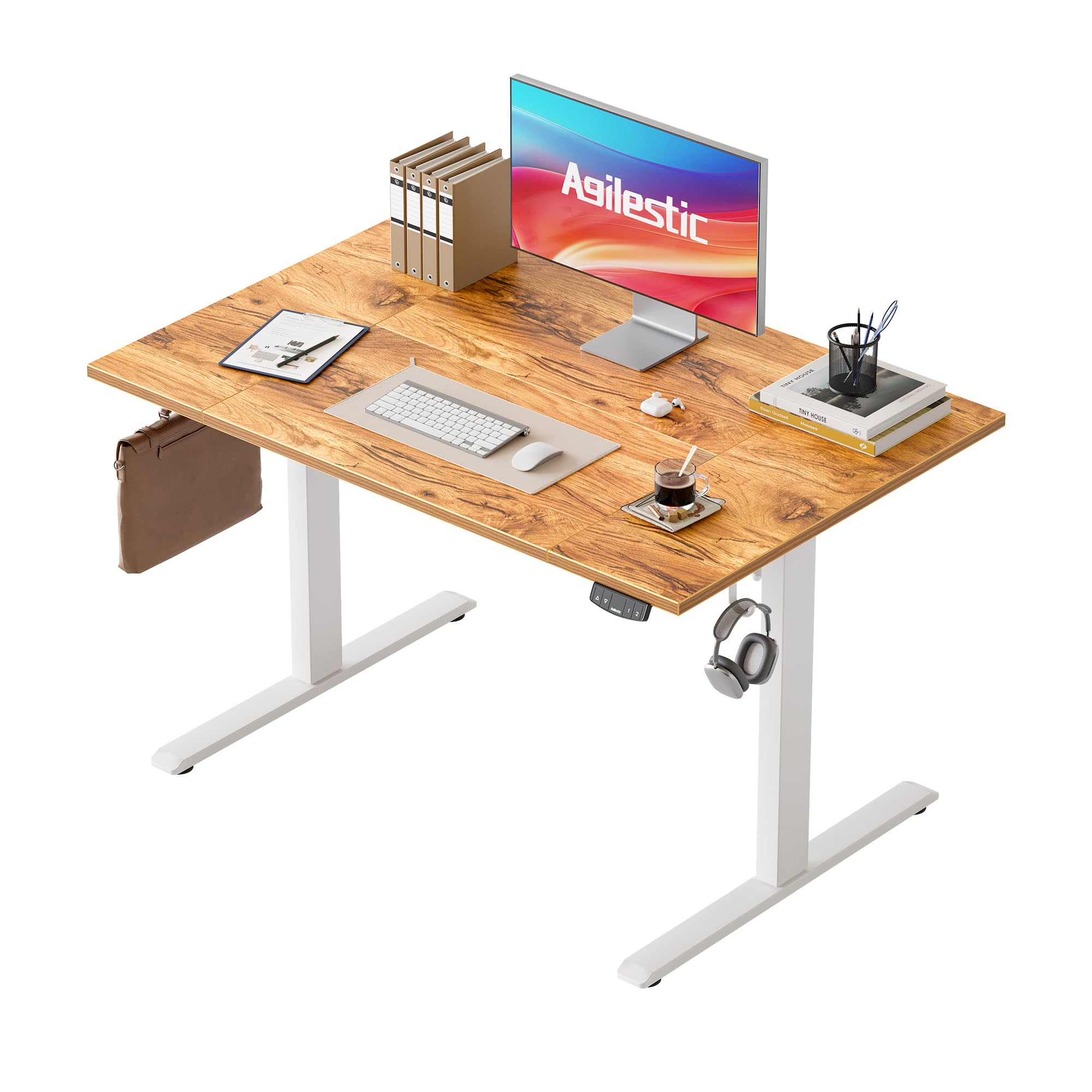 Agilestic Height-Adjustable Electric Desk, 120x80 cm Sit-Stand Office Desk, Computer Desk with Memory Function, Standing Desk, Gaming Desk, Light Brown