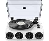 1 by ONE All-in-One Record Player with Wireless Input, High Fidelity Belt Drive Turntable with Built-in Speakers, Magnetic Cartridge AT-3600L, Built-in Preamp, Piano Lacquer White