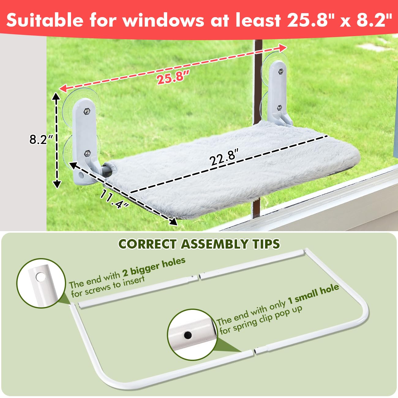 Zoratoo 2 hamacas plegables inalámbricas con marco de metal y cubierta reversible, grandes ventosas para gatos de interior (M-2 piezas) (gris, cama para gatos - L)