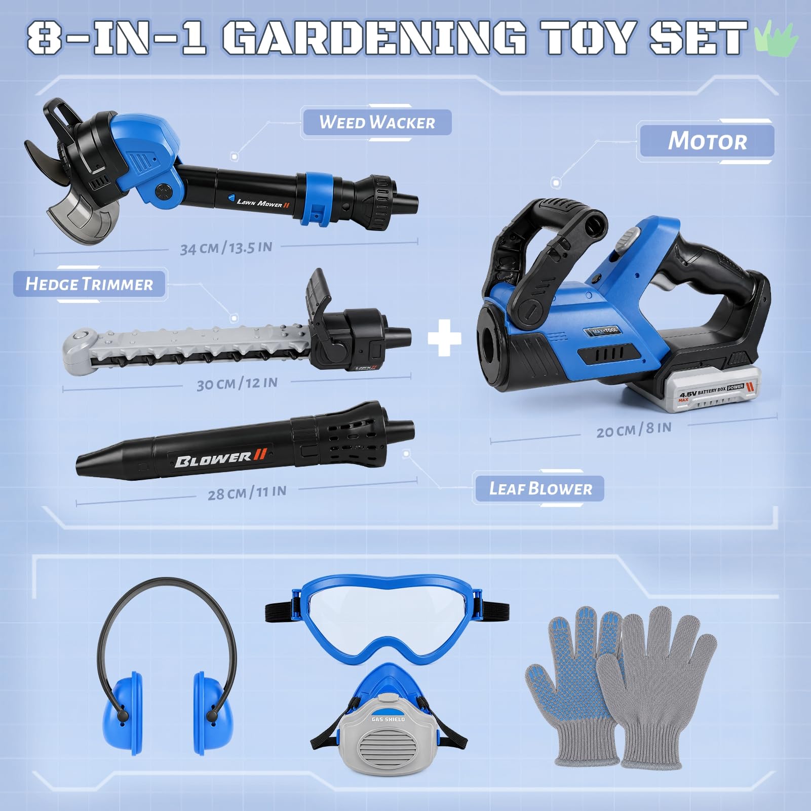 Tosaerba giocattolo per bambini, Soffiatore, Motosega giocattolo – 3 in 1